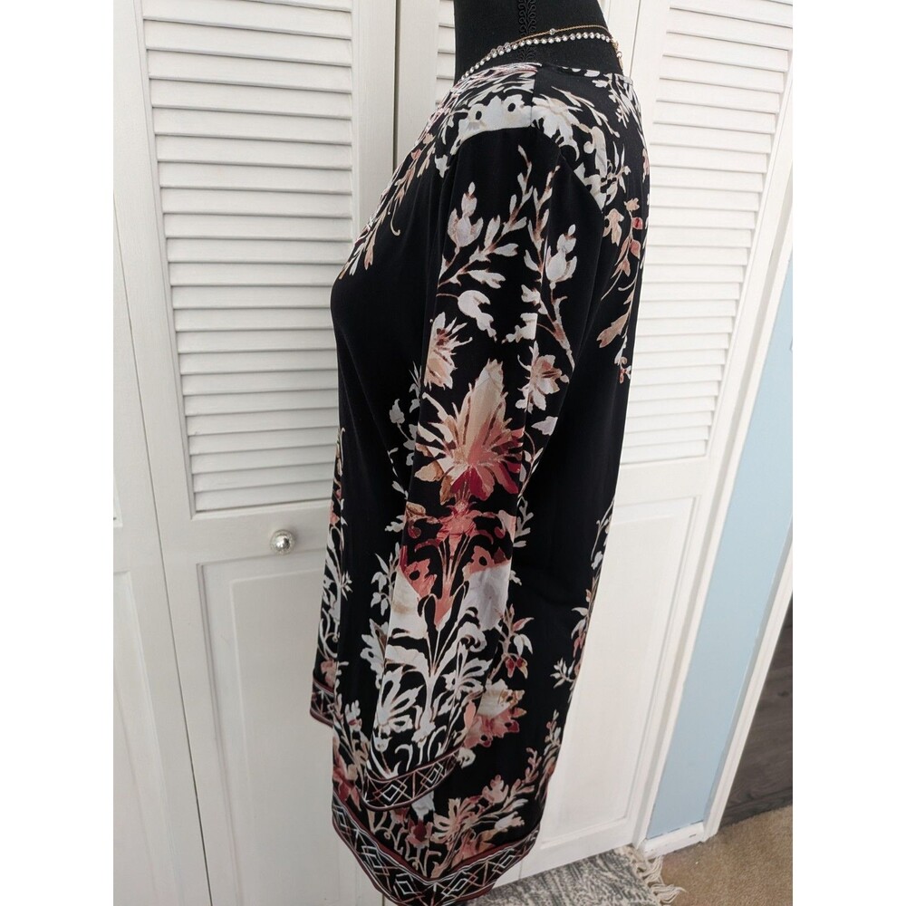 WHBM Shift Dress/Tunic Women M Multi Black 3/4 Aztec Floral Stretch Embroidery - Picture 7 of 12